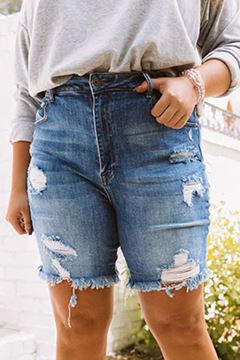 Picture of CURVY GIRL DISTRESSED  DENIM SHORTS HIGH WAIST